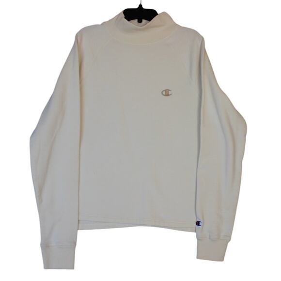 Champion Mock Neck Cropped SweatShirt Cream‎ Size Small - Picture 1 of 8